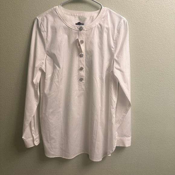 Talbots Tops - Talbots White Tunic Top Blouse Long Sleeve Jeweled Buttons Size Medium